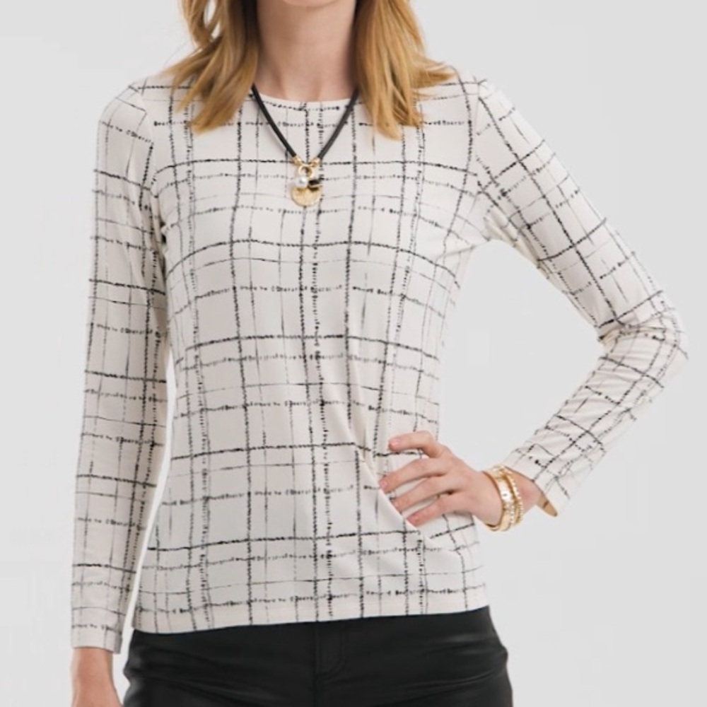 Chico’s Touch of Cool Plaid Long Sleeve Layering Top Size M